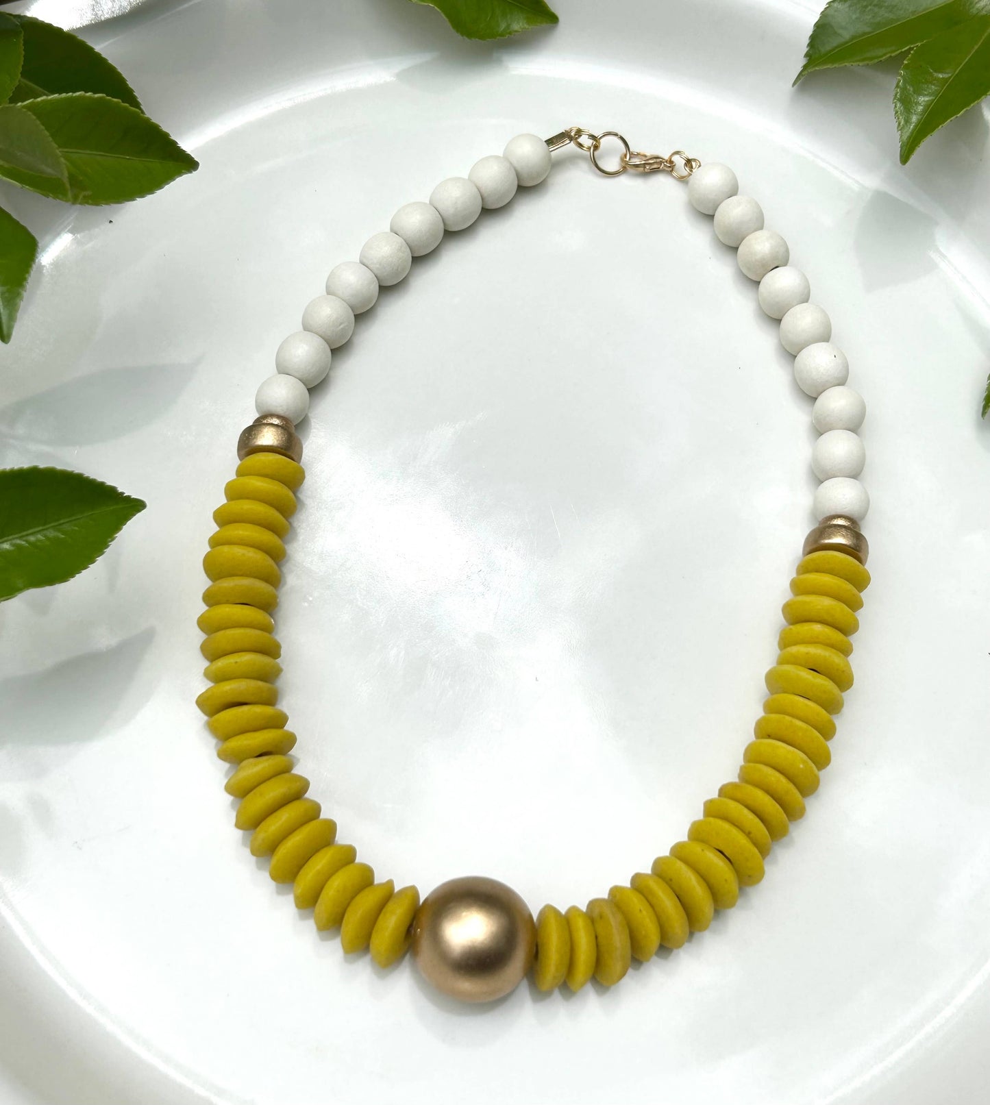 Yellow beaded statement collar necklace ashanti beads