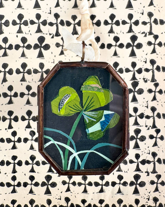 Clover with Grass ~ Art Locket Vintage Decor Handmade 