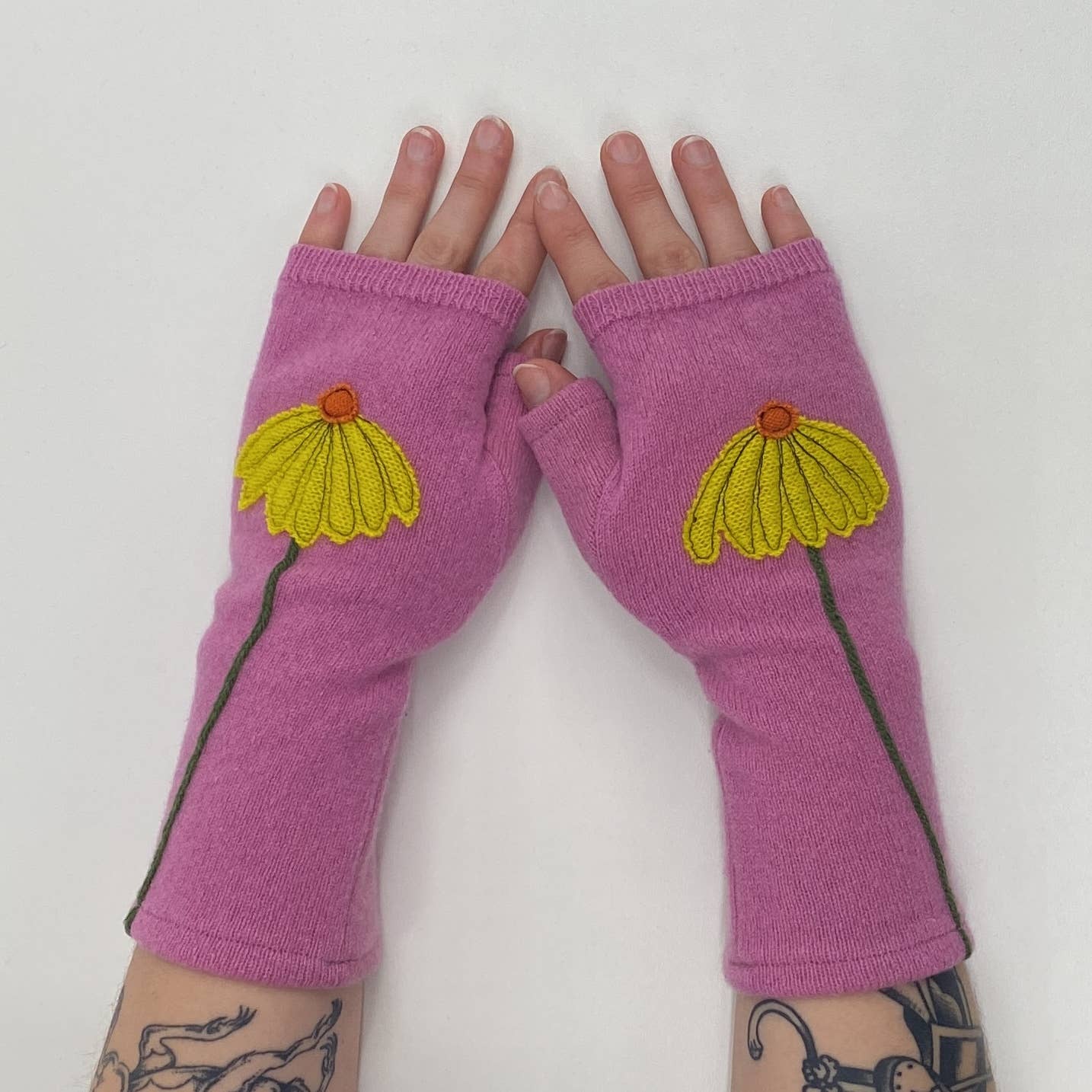 Fingerless Cashmere Gloves-Coneflower