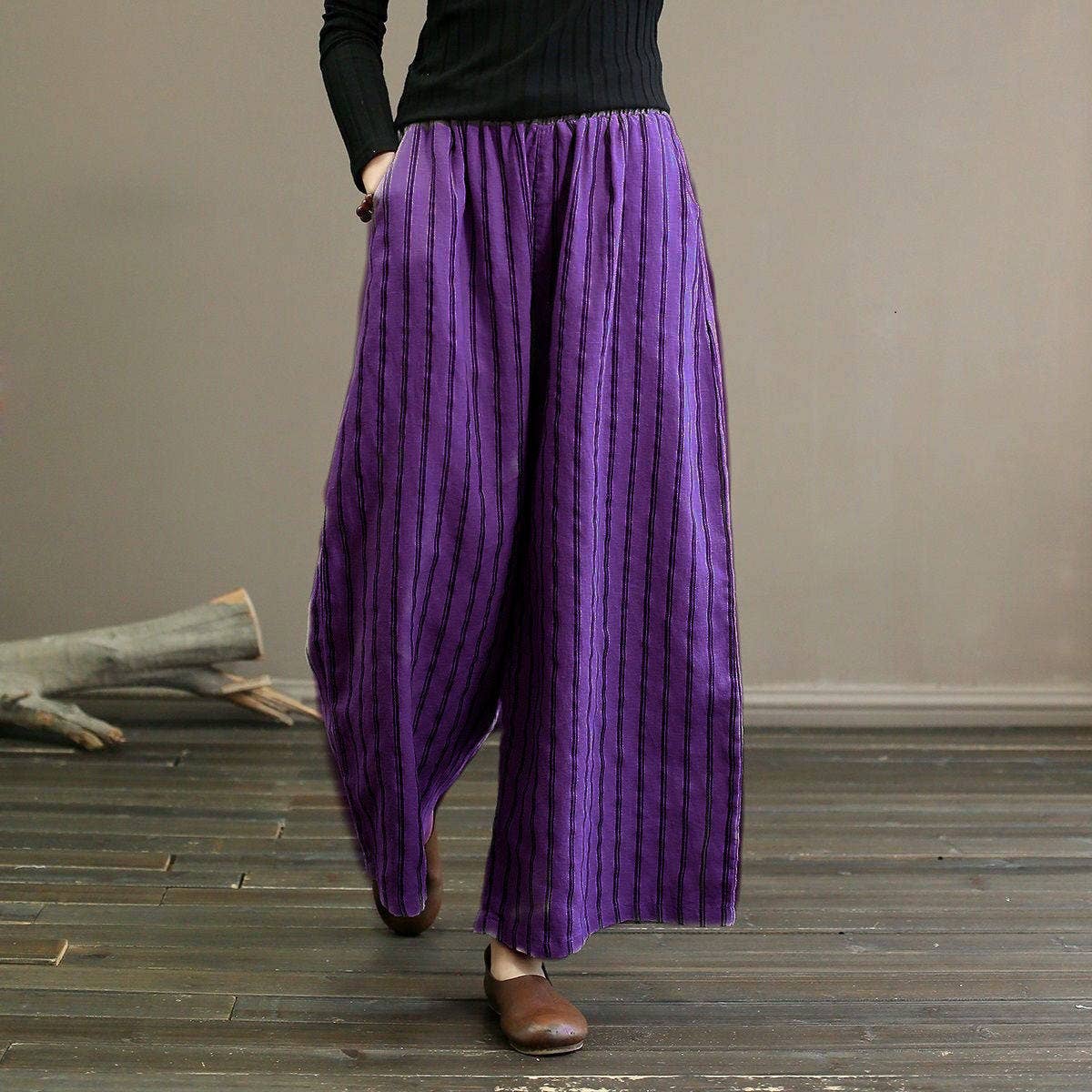 Striped Casual Straight Leg Cropped Trousers
