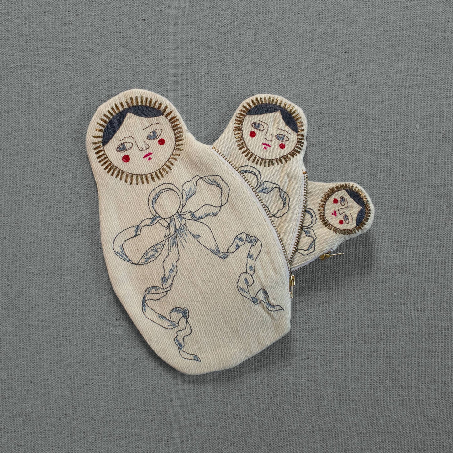 Nesting Doll Pouch Set, 3 Embroidered Zip Pouches