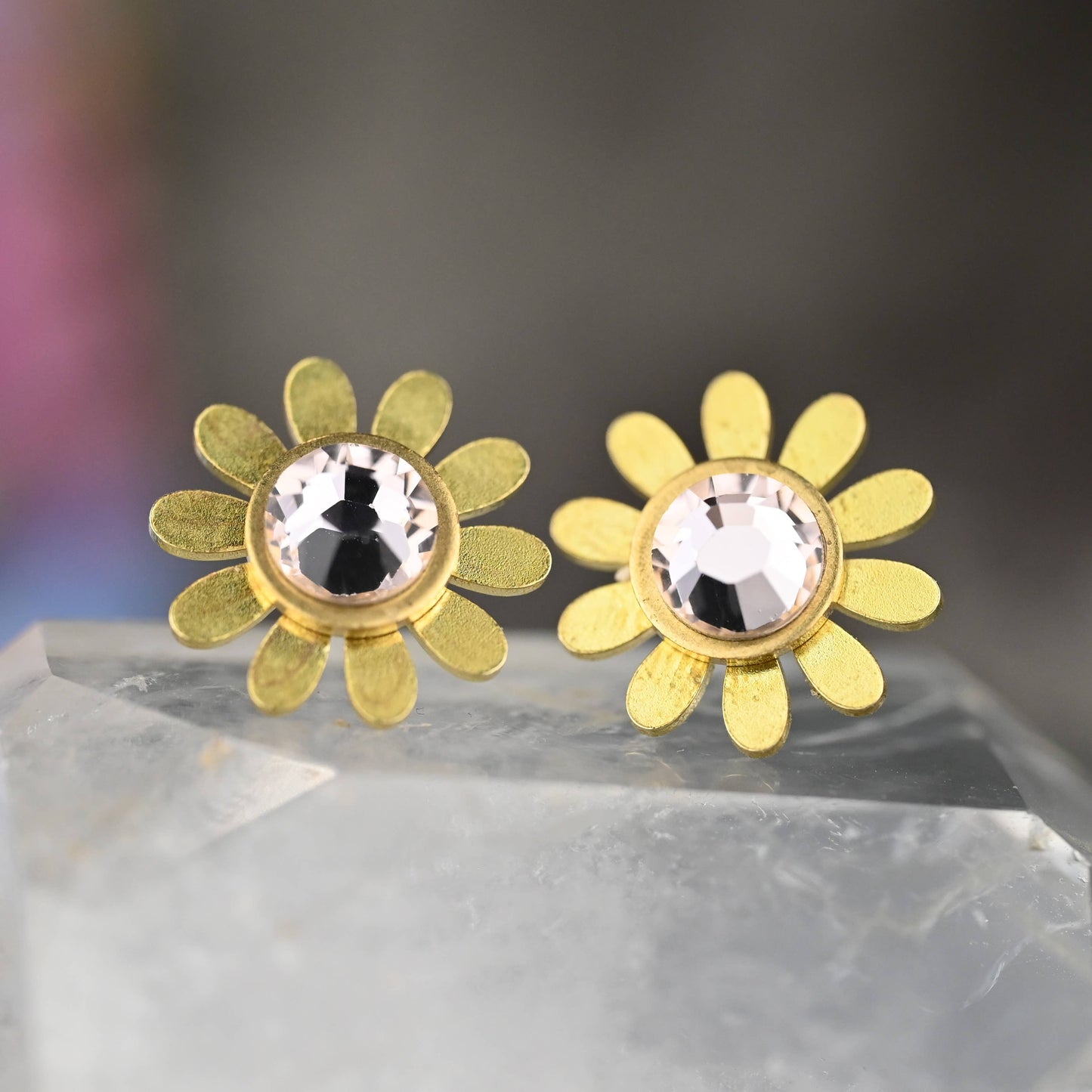 Flower & Crystal Stone Stud Earrings