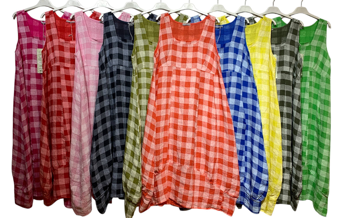 322 LINEN DRESS WITH VICHY CHECKS: CACCIU