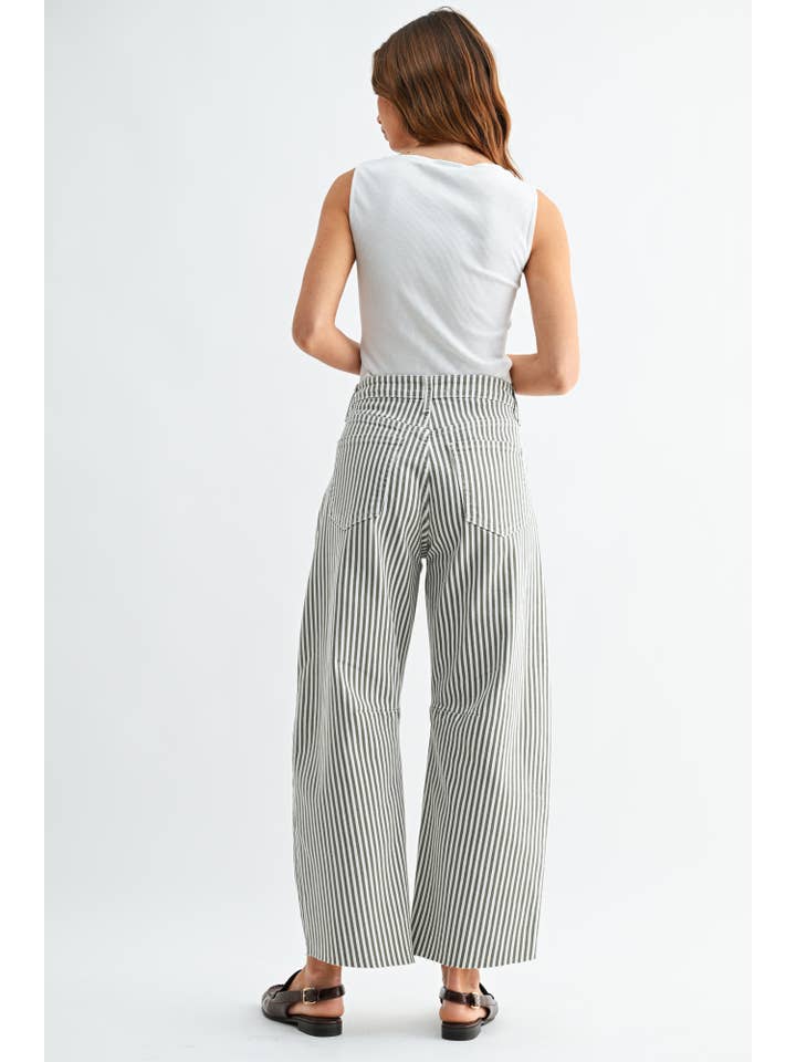Olive Stripe Barrel Jean