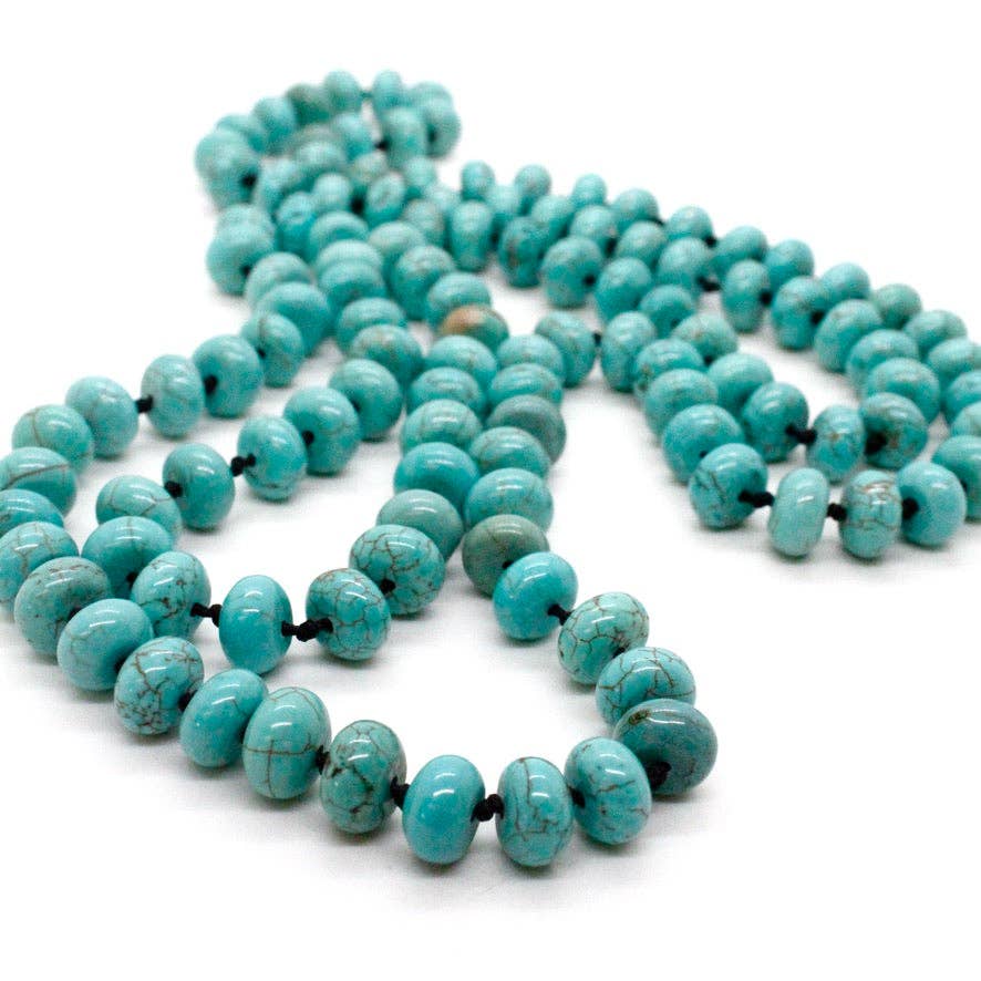 Hand-Knotted Long Turquoise Rondelle Bead Necklace - NL-TQ1