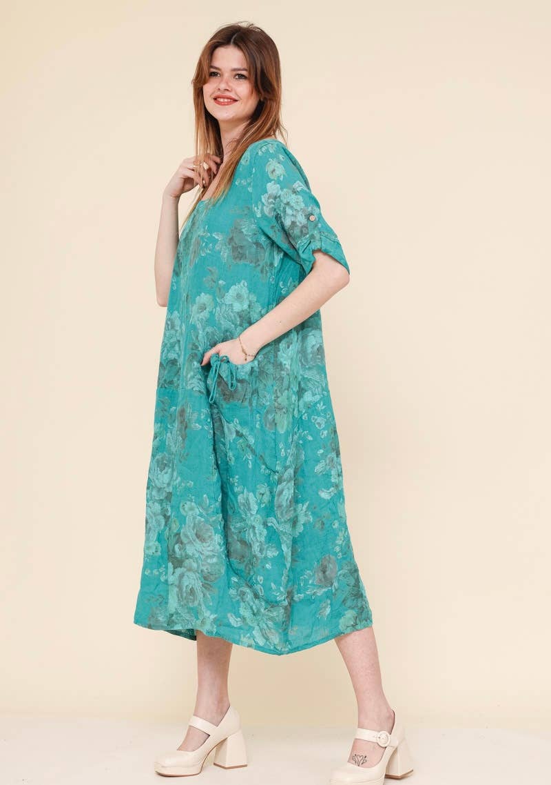7697 LINEN DRESS, FLORAL SPRING SUMMER CLOTHING
