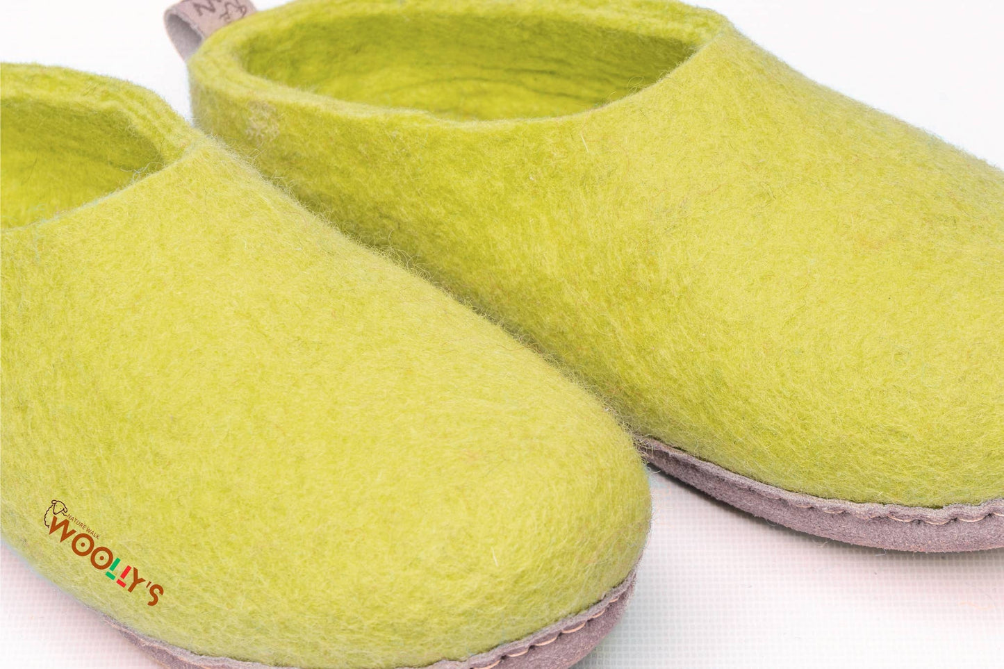 Indoor Open Heel Slippers With Leather Sole - Lime Green