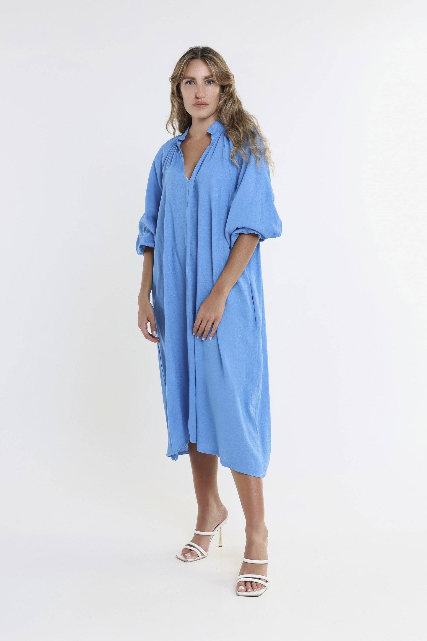 Katrina Blouson Sleeve Linen Dress (DLS103)