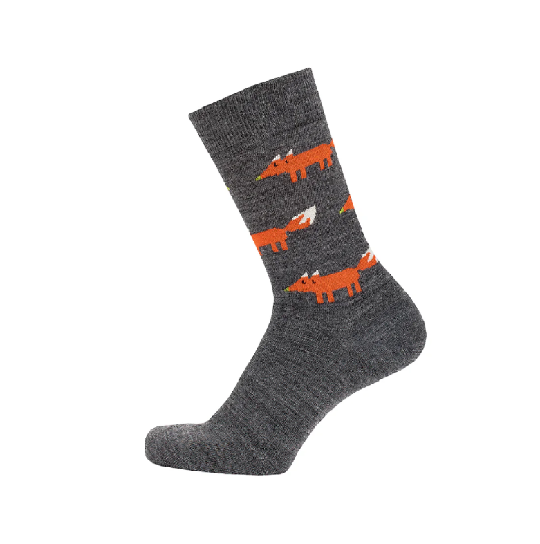 Cai Merino Wool Socks, "Fox" - Dark Gray