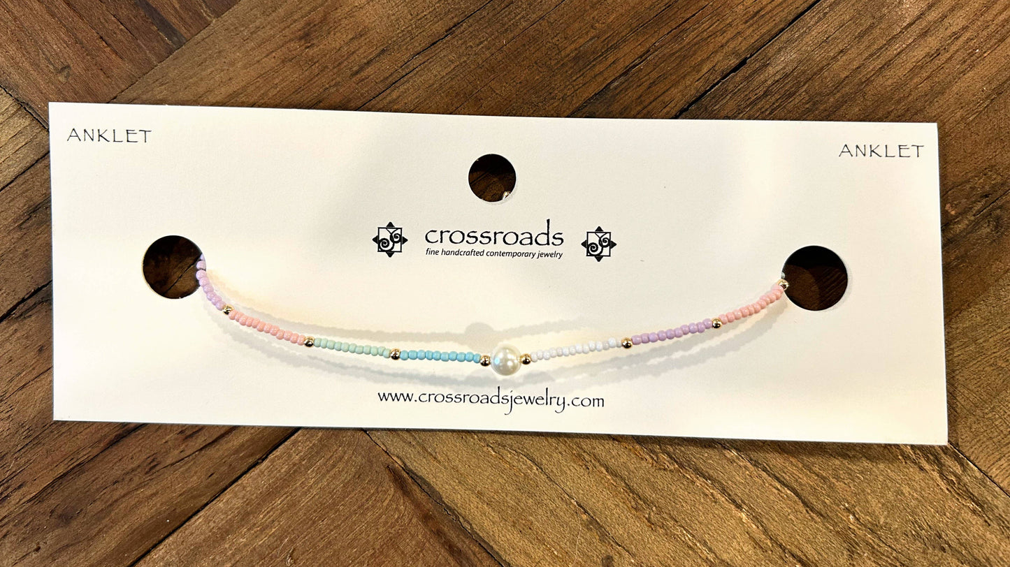 Freshwater Pearl and Colorful Seed Bead Anklet