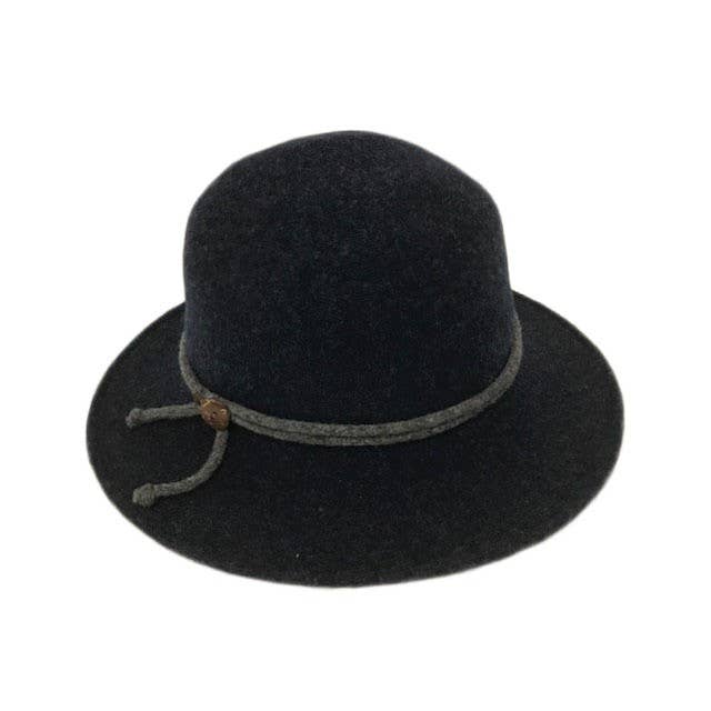 18S-1096 Boiled Wool Brim Hat with Tie And Buttons Accent
