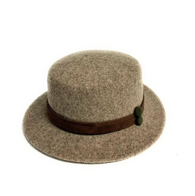 22S-1021 Wool Blend Flat Brim Hat with Buttons Accent