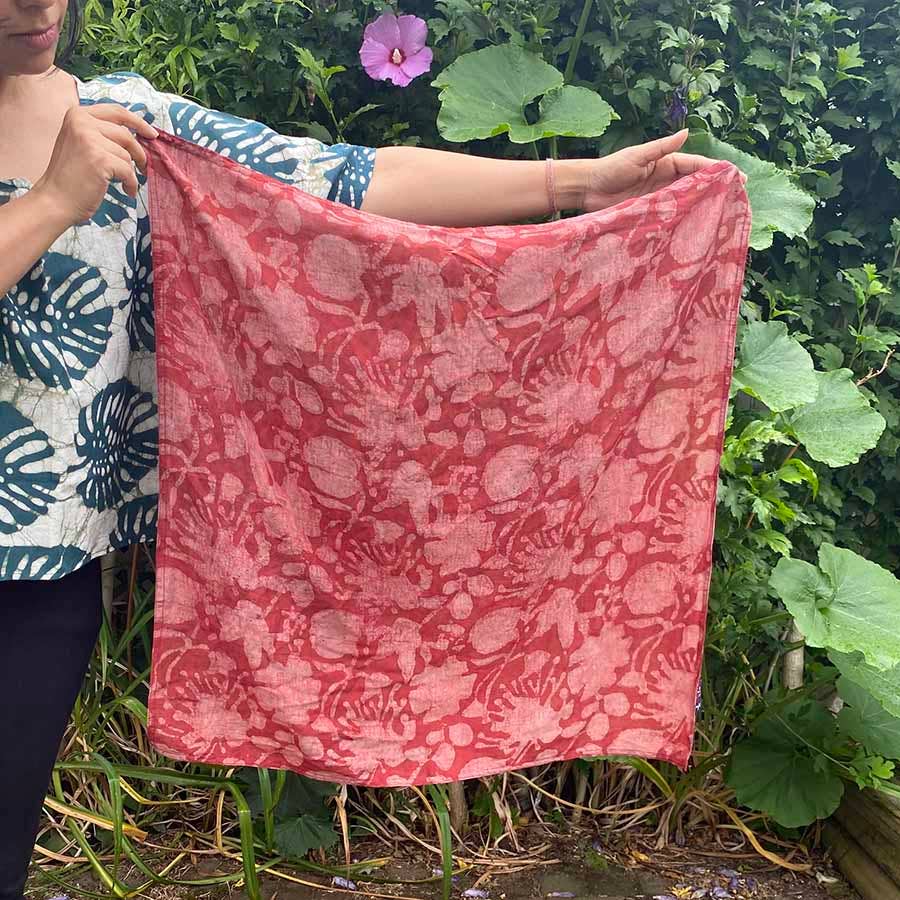 Red Block Print Bandana, Valentine Head Scarf Radha