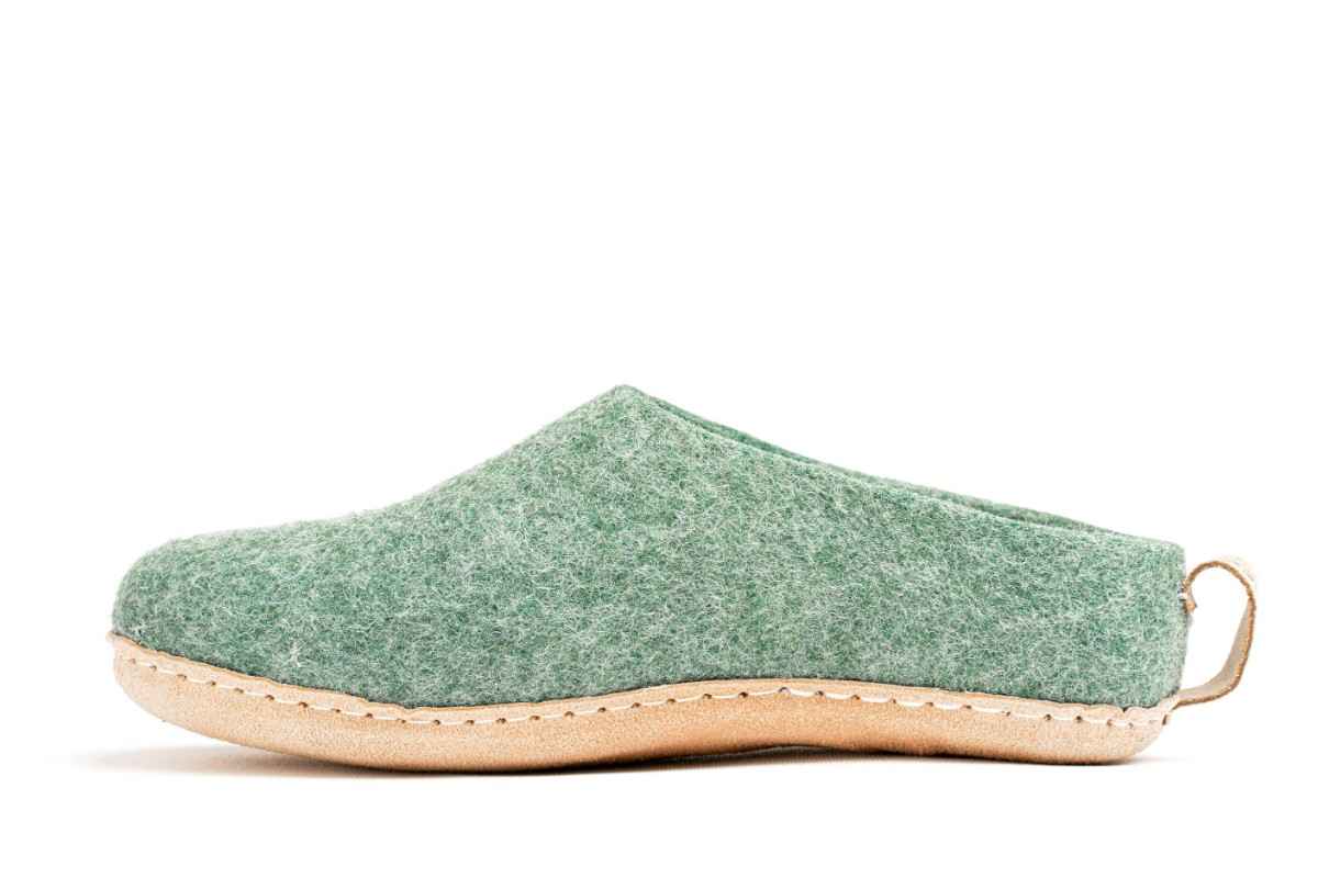 Indoor Open Heel Slippers With Leather Sole -Jungle Green
