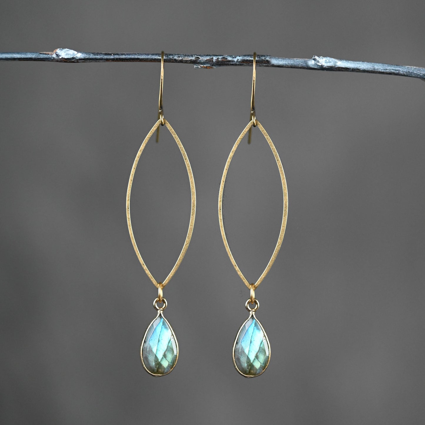 Brass Open Marquise w/ Semi Precious Stone