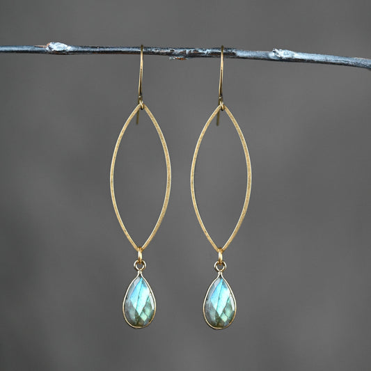 Brass Open Marquise w/ Semi Precious Stone