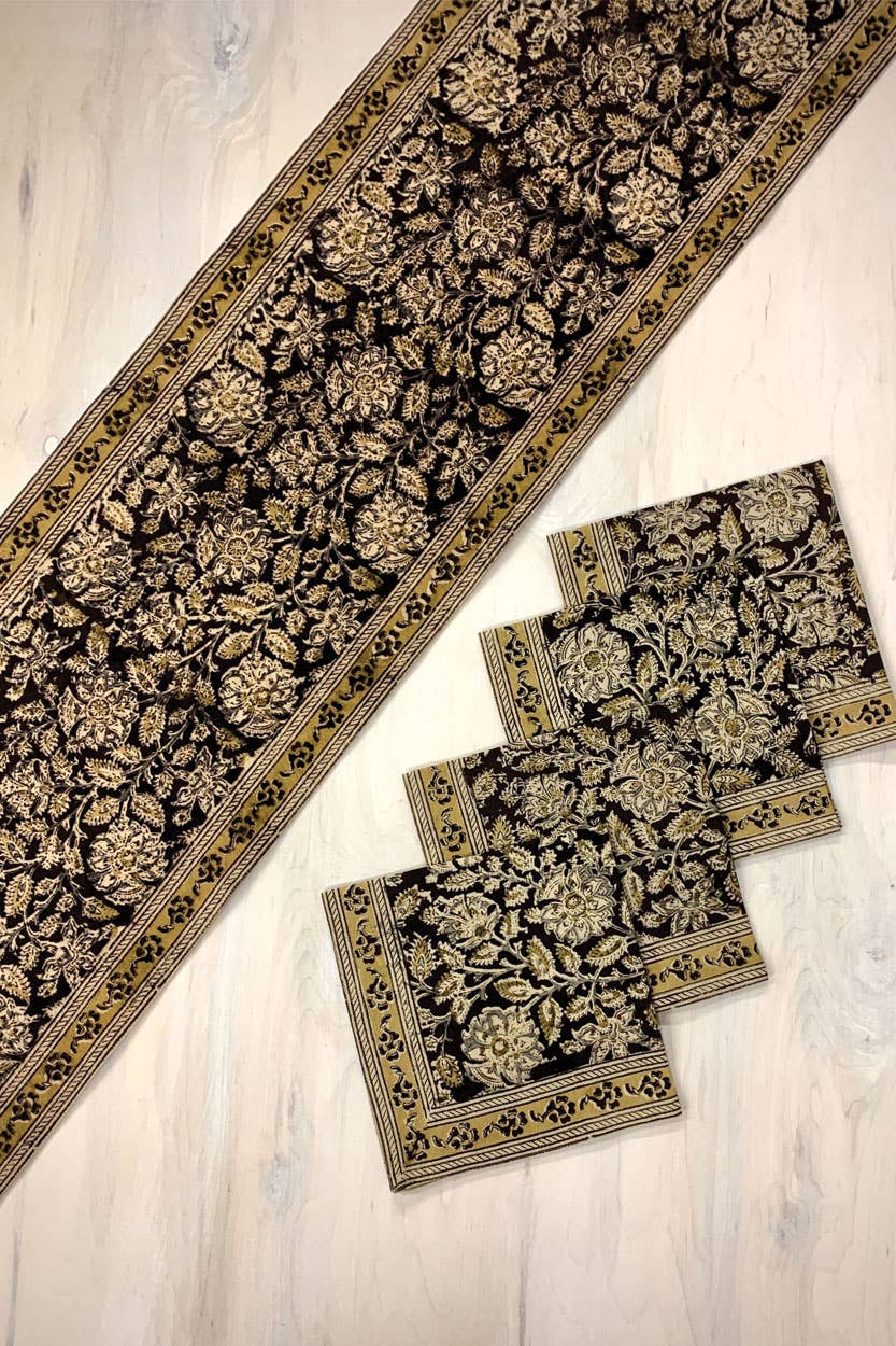 Black Kalamkari Table Runner