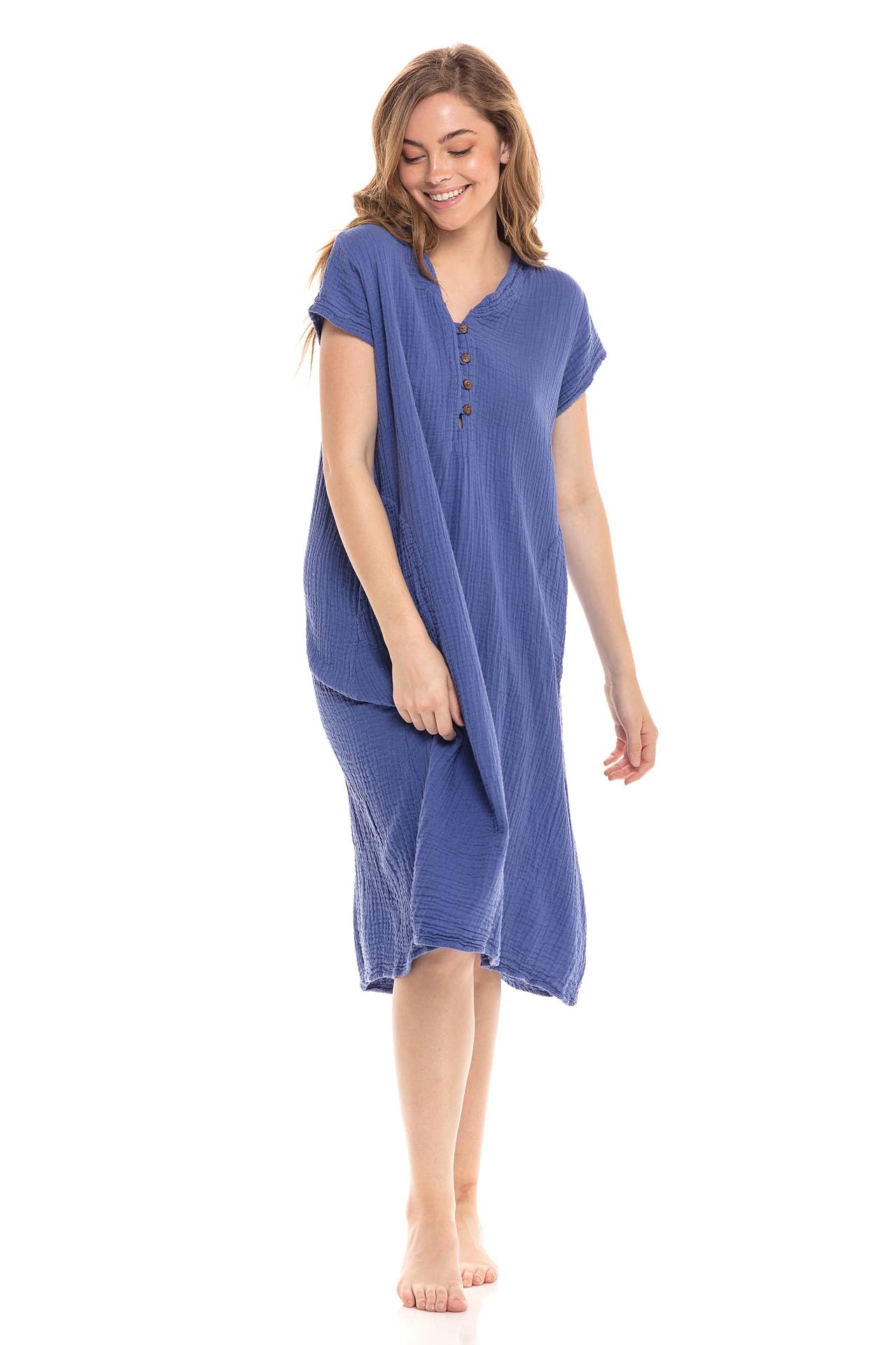 Crinkle Cotton Cap Sleeve V-Neck Dress-04498 (S/M, L/X)