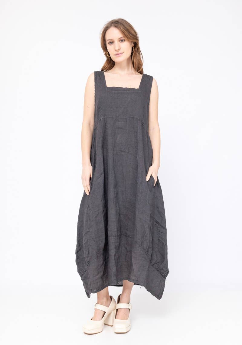 322 Solid women's linen dress with pocket