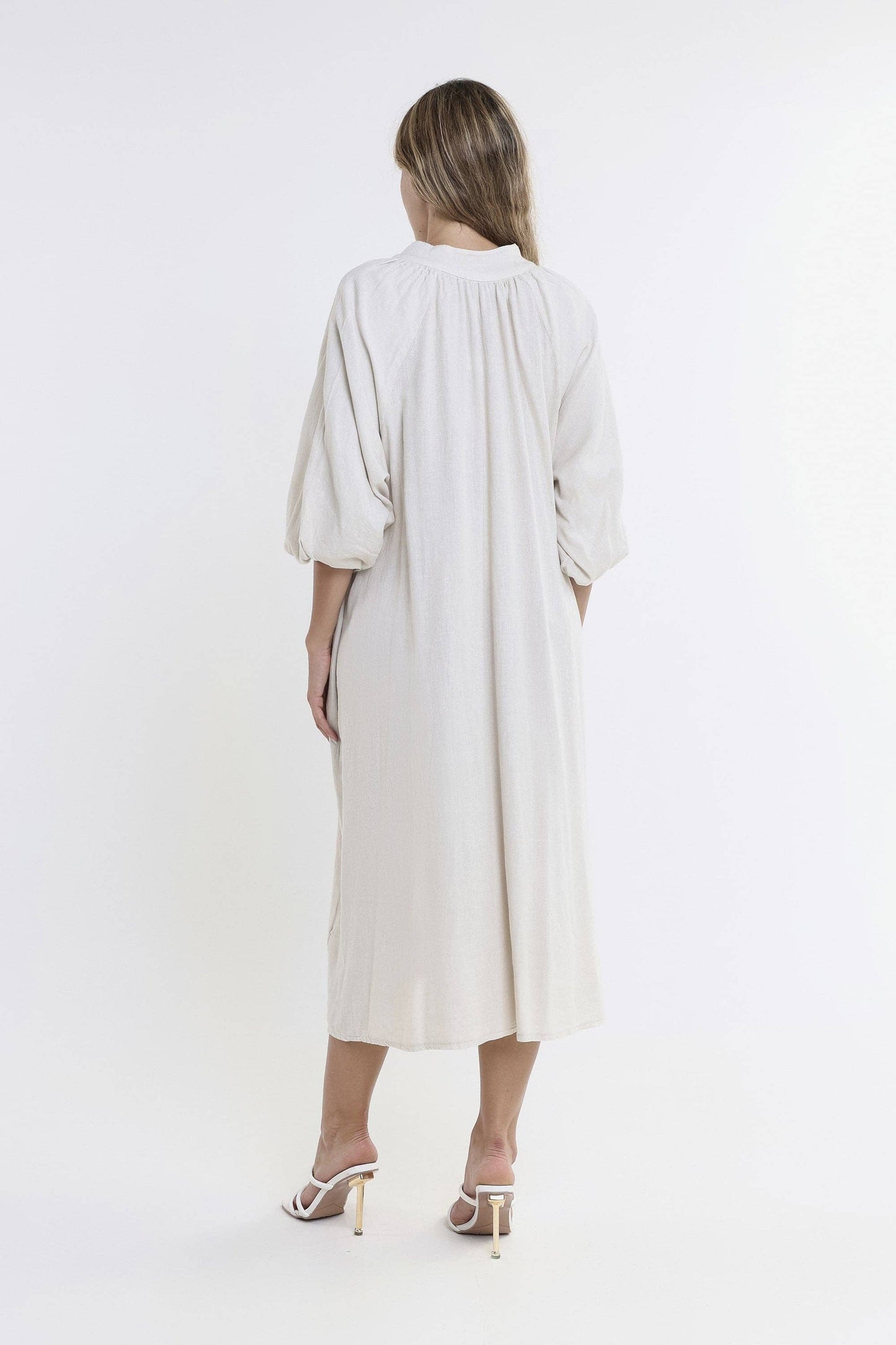 Katrina Blouson Sleeve Linen Dress (DLS103)