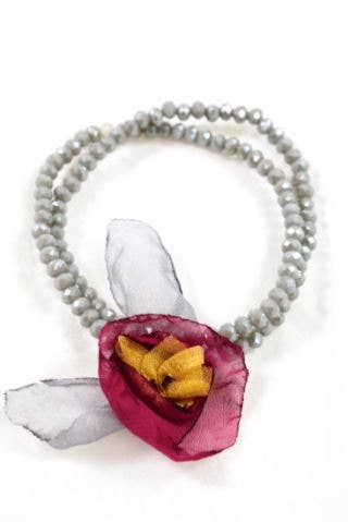 Light Grey Double Crystal Flower Bracelet -The Classics Collection-  B1-1021