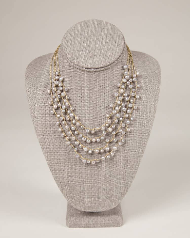Multi Strand Pebble Pearl Necklace