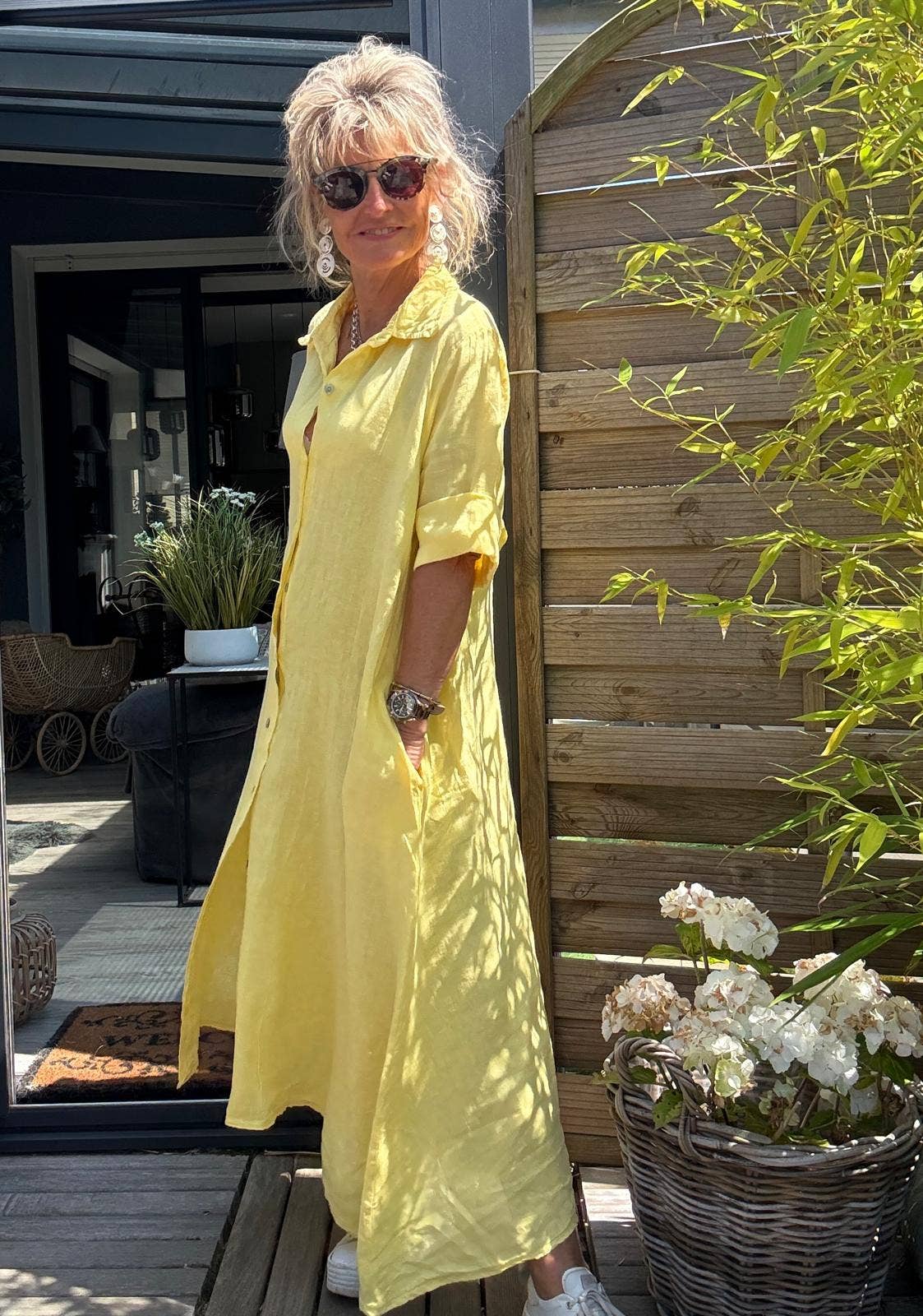 LONG LINEN DRESS WITH POCKETS