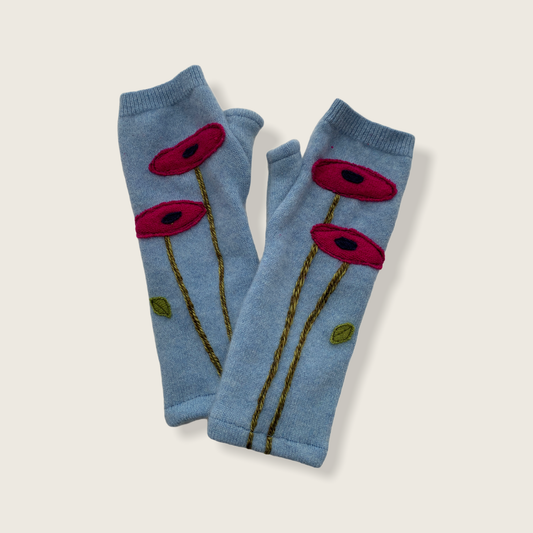 Fingerless Cashmere Gloves-Oval Poppy