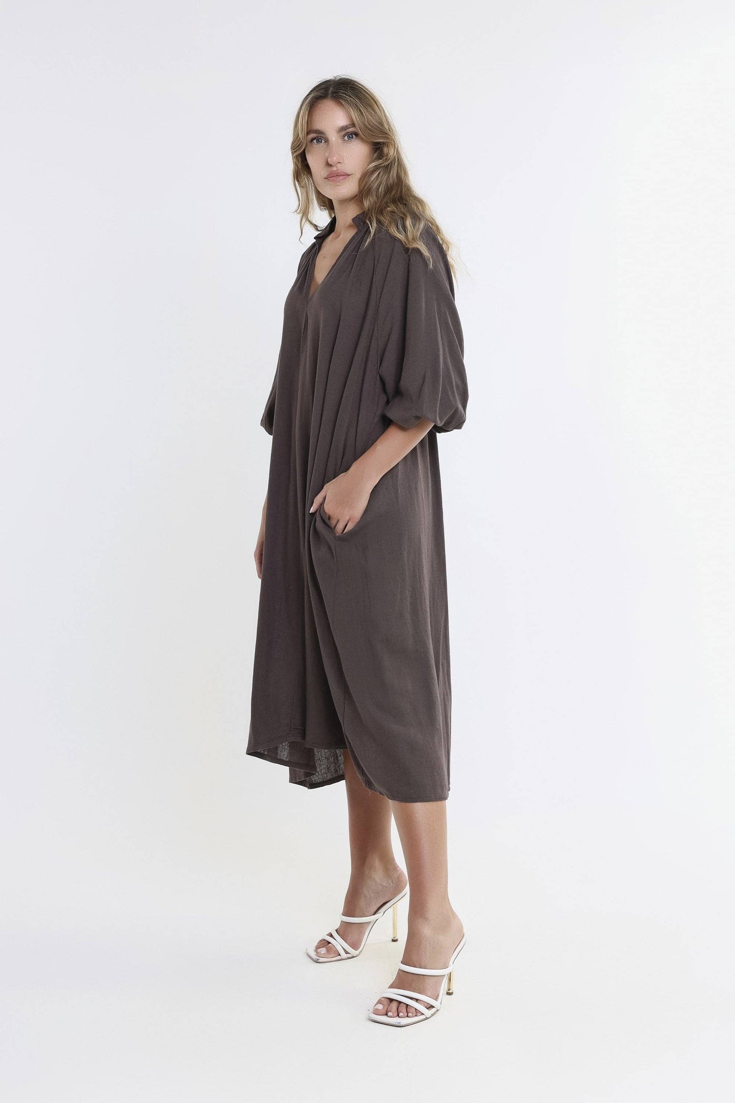 Katrina Blouson Sleeve Linen Dress (DLS103)