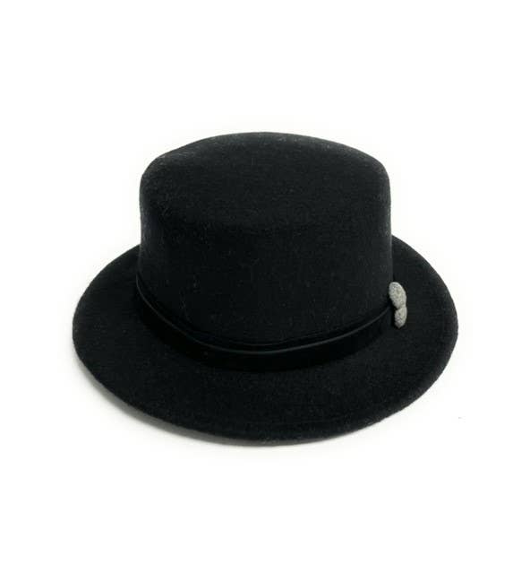 22S-1021 Wool Blend Flat Brim Hat with Buttons Accent