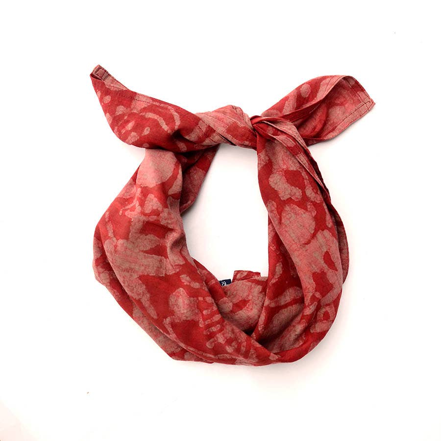 Red Block Print Bandana, Valentine Head Scarf Radha