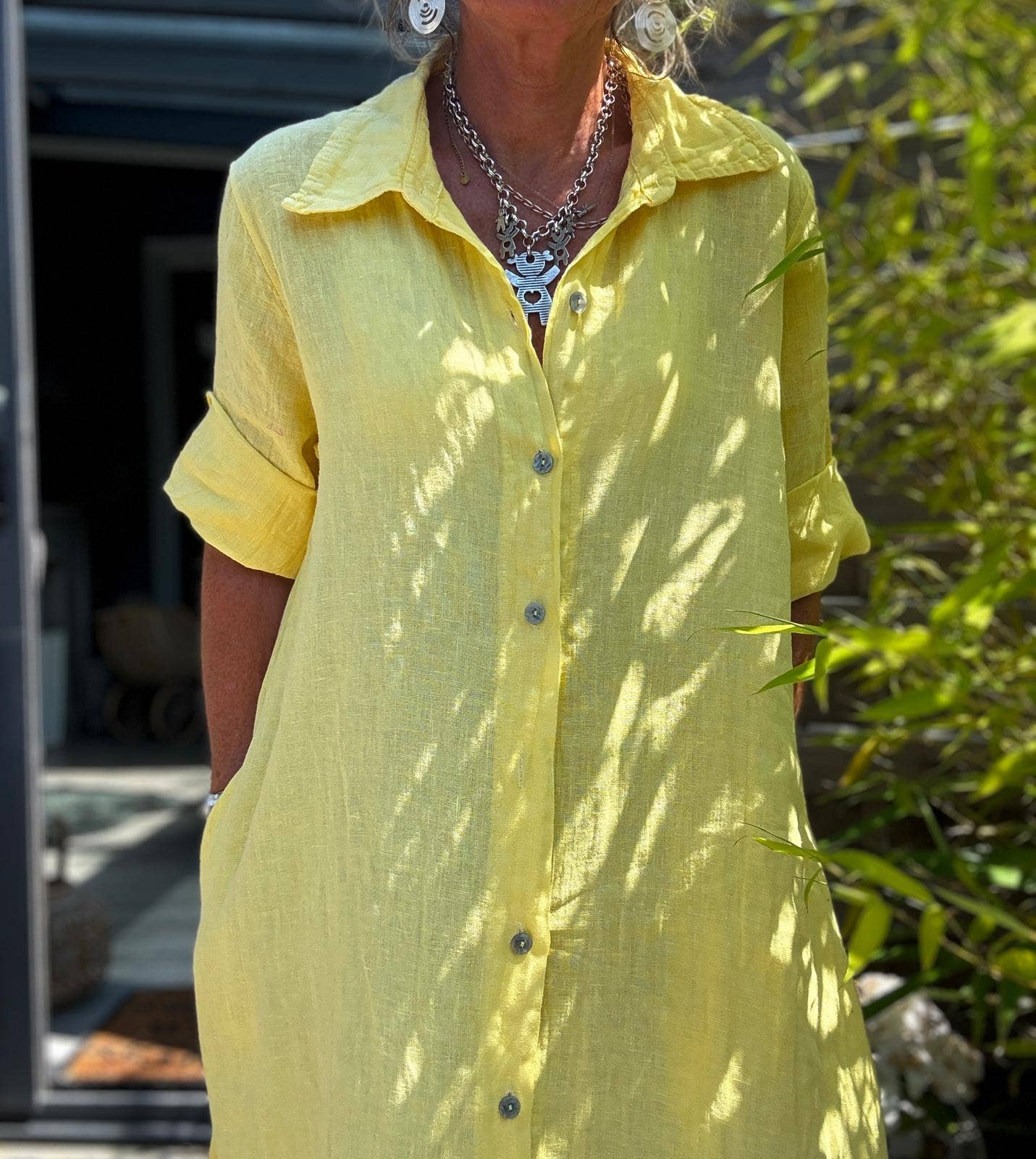 LONG LINEN DRESS WITH POCKETS