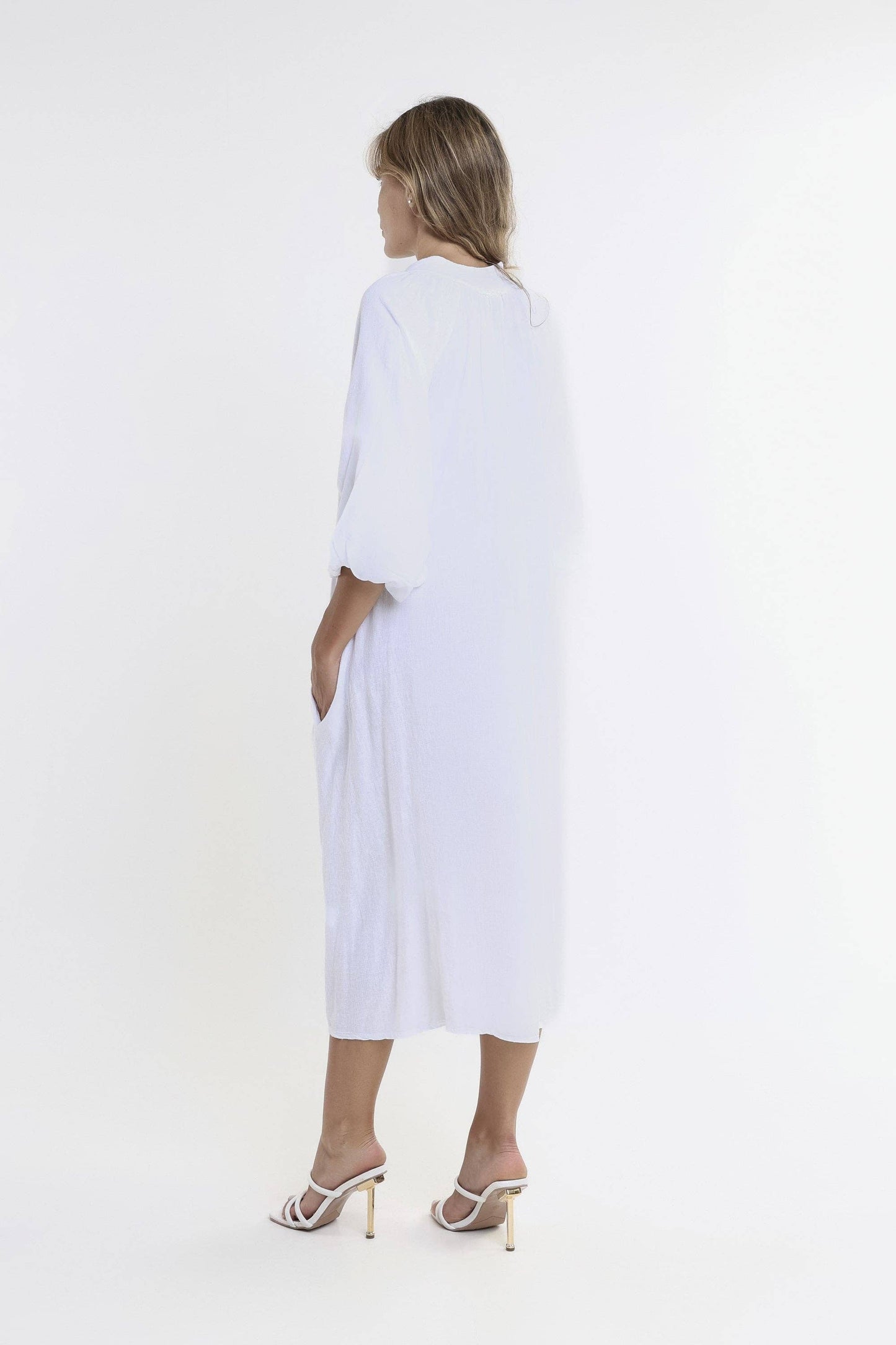 Katrina Blouson Sleeve Linen Dress (DLS103)