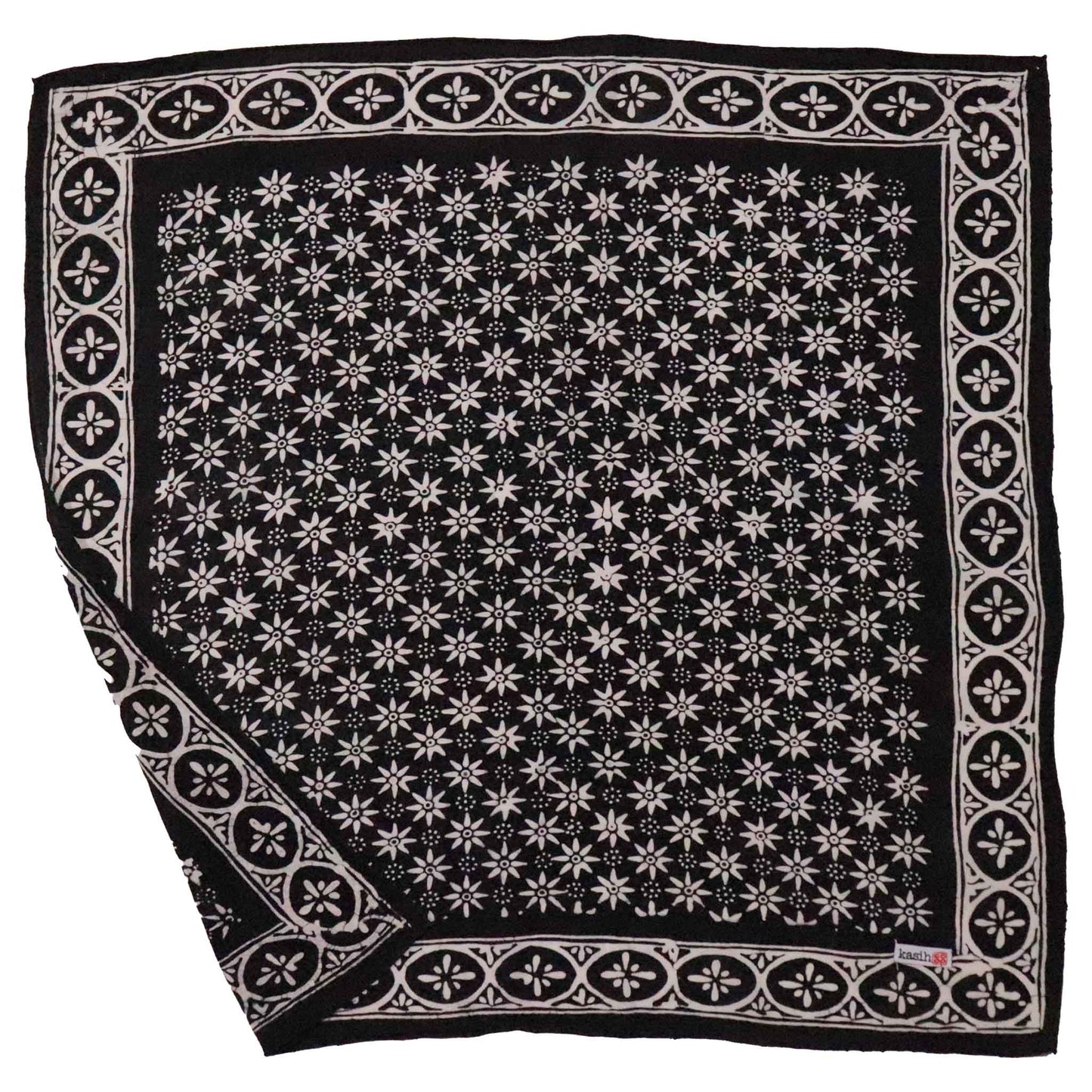 Hand Dyed Batik Bandana, 100% Soft Cotton, Black Mirage