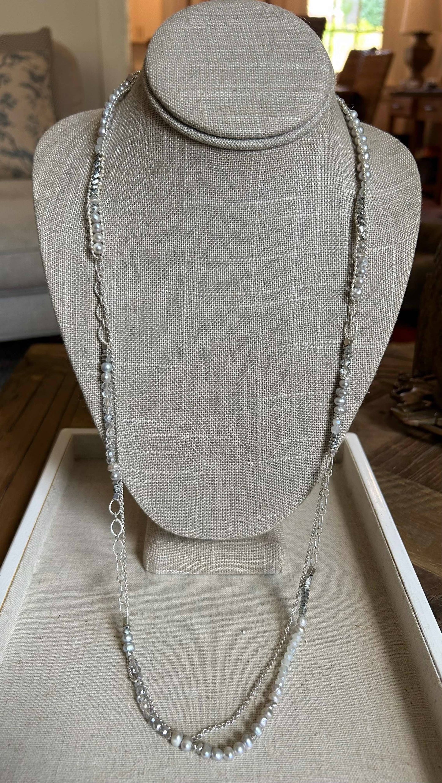 Pearl, Chain, and Crystal Necklace Wrap Bracelet