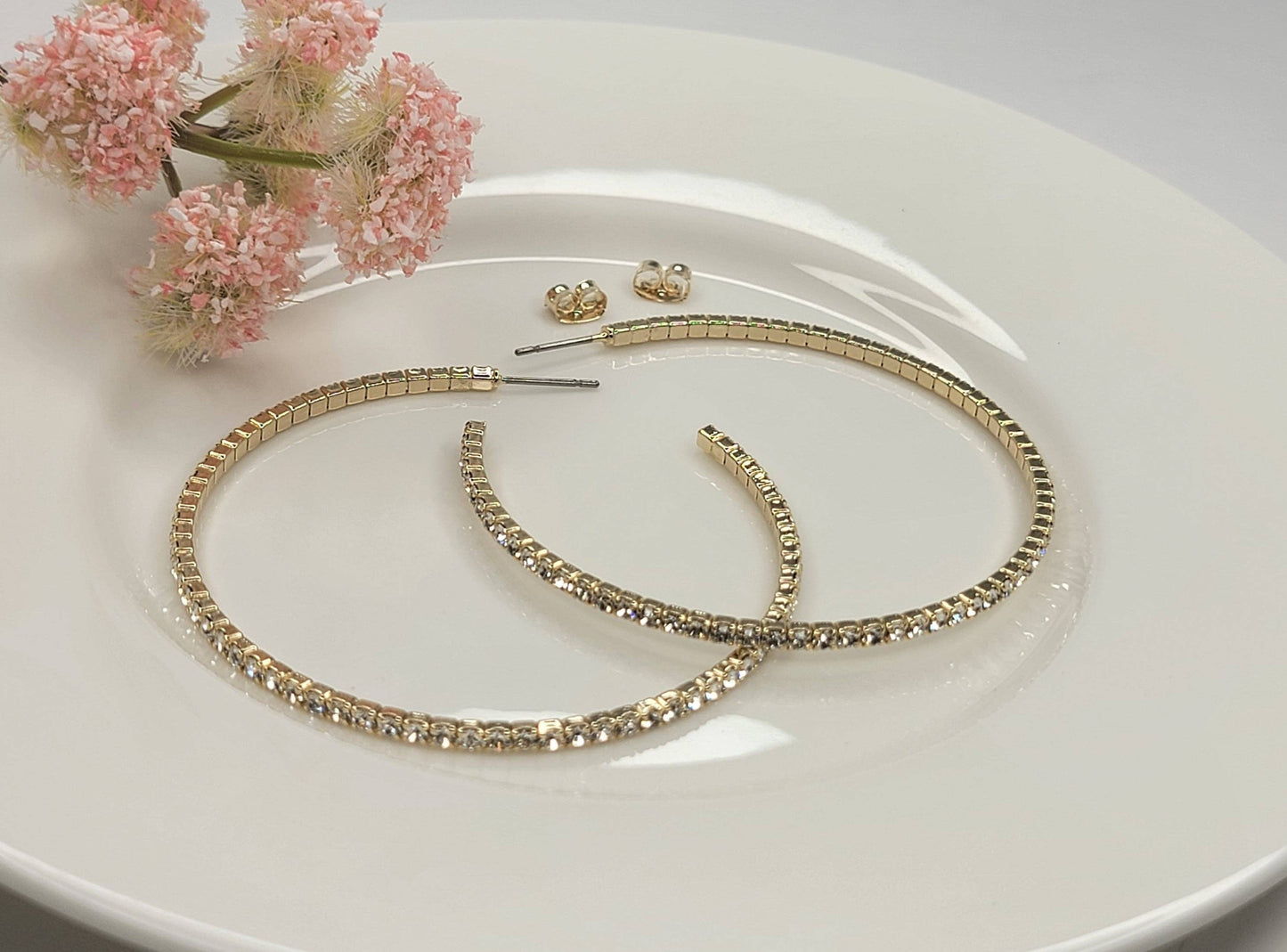 2 1/4" Diameter Large Size Rhinestone Hoop Earring