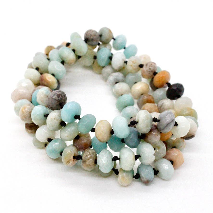 Hand-Knotted Long Faceted Amazonite Rondelle Bead Necklace - NL-AZ1