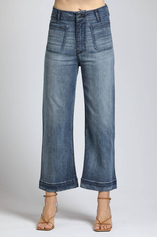 Cropped Wide Leg Pant With Patch Pockets-Indigo