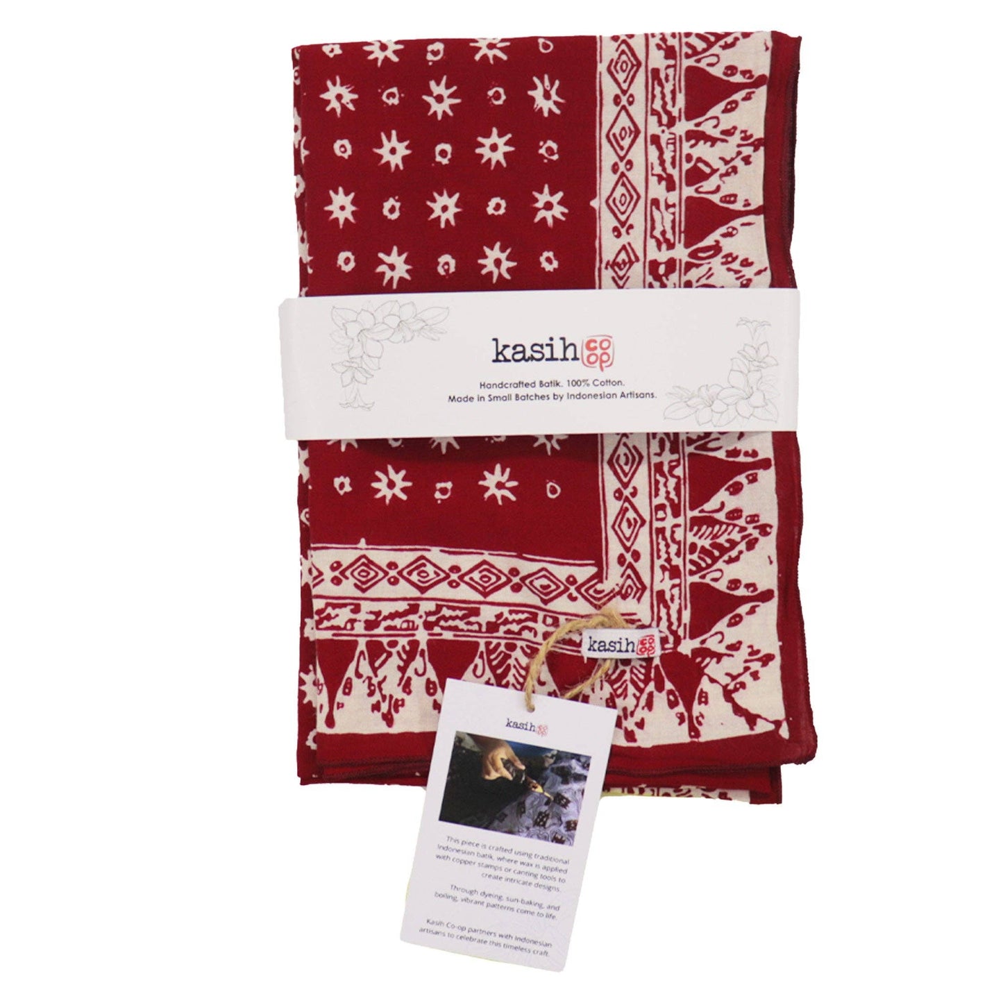 Hand Dyed Batik Bandana, 100% Soft Cotton, Celebrations, Red