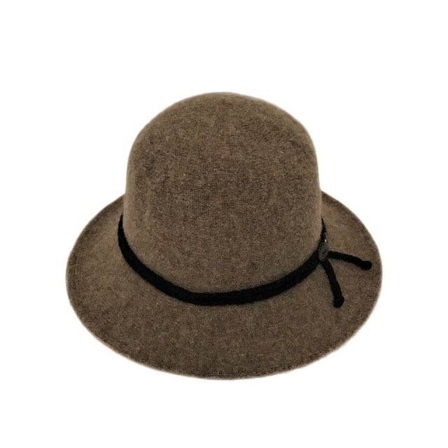 18S-1096 Boiled Wool Brim Hat with Tie And Buttons Accent