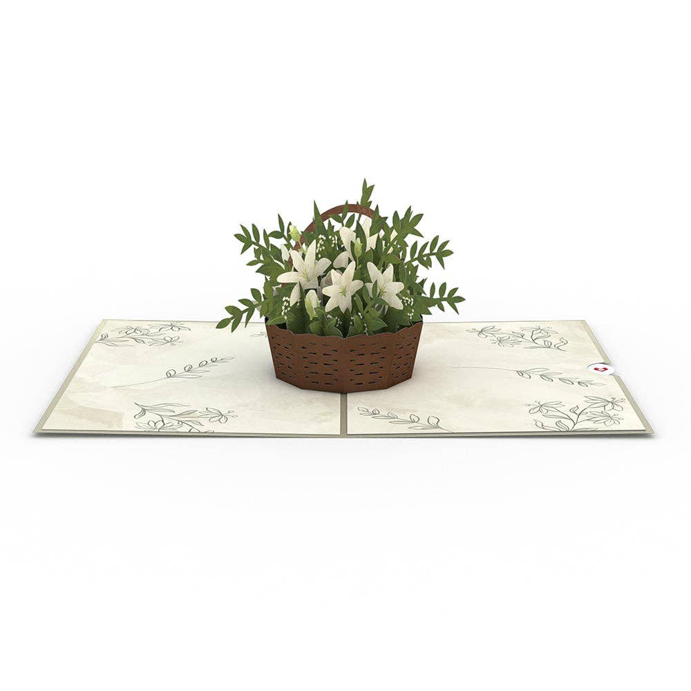 White Flower Basket Card, Pop-Up Cards 5x7", Handmade