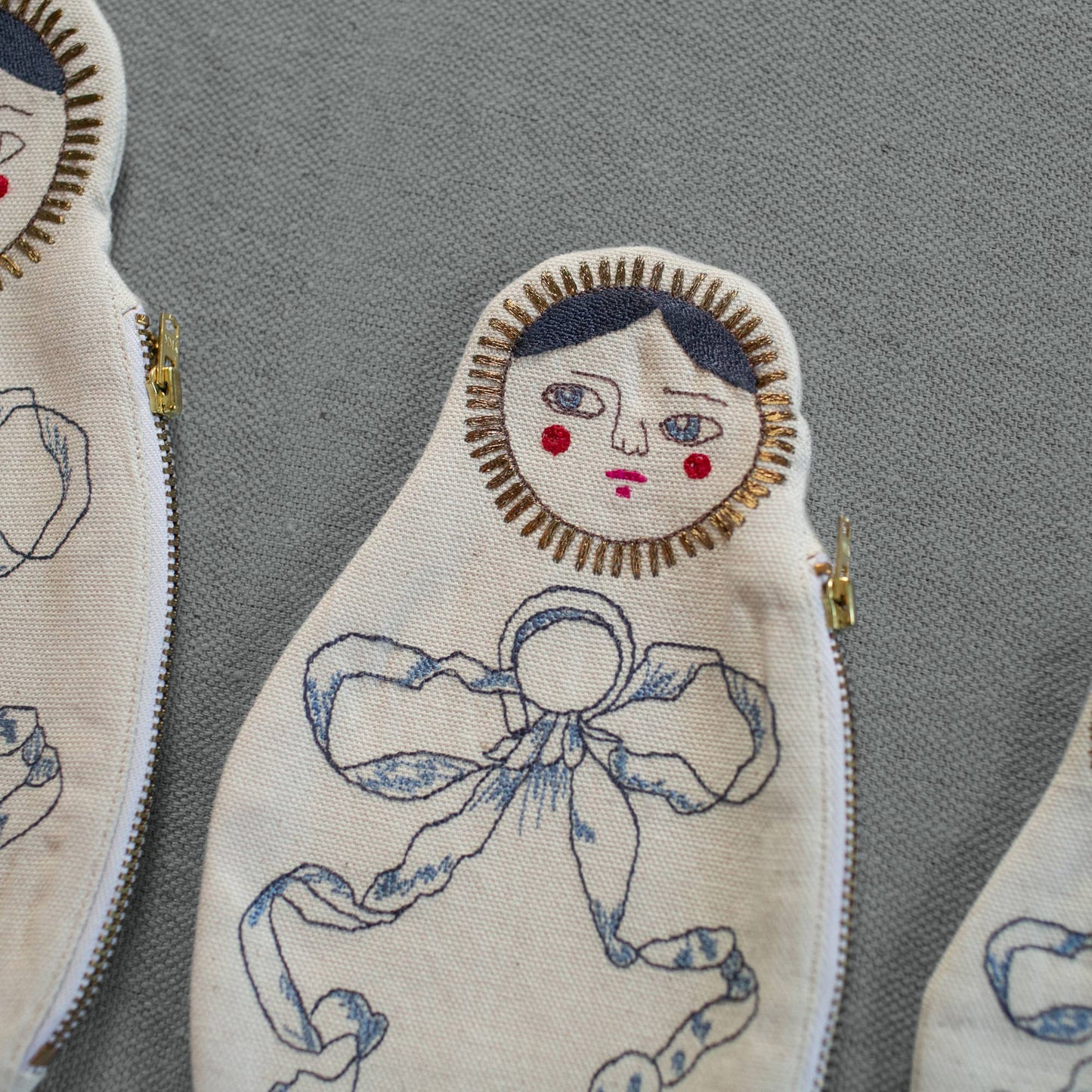 Nesting Doll Pouch Set, 3 Embroidered Zip Pouches