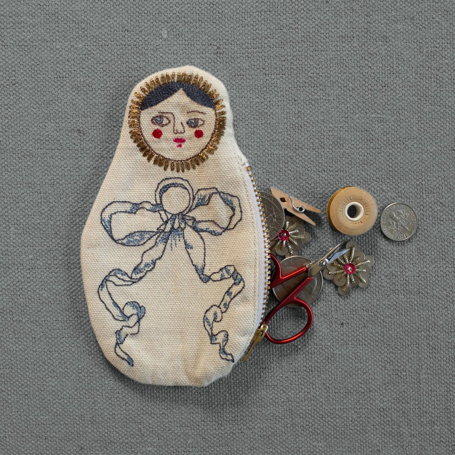 Nesting Doll Pouch Set, 3 Embroidered Zip Pouches