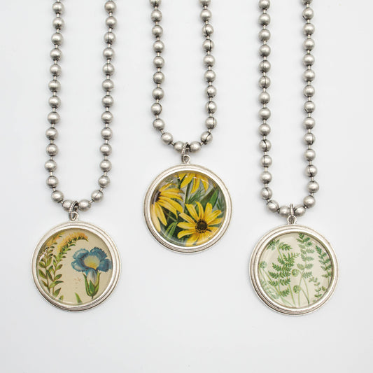 Large Chunky Silver Necklace - flowers, garden, spring color