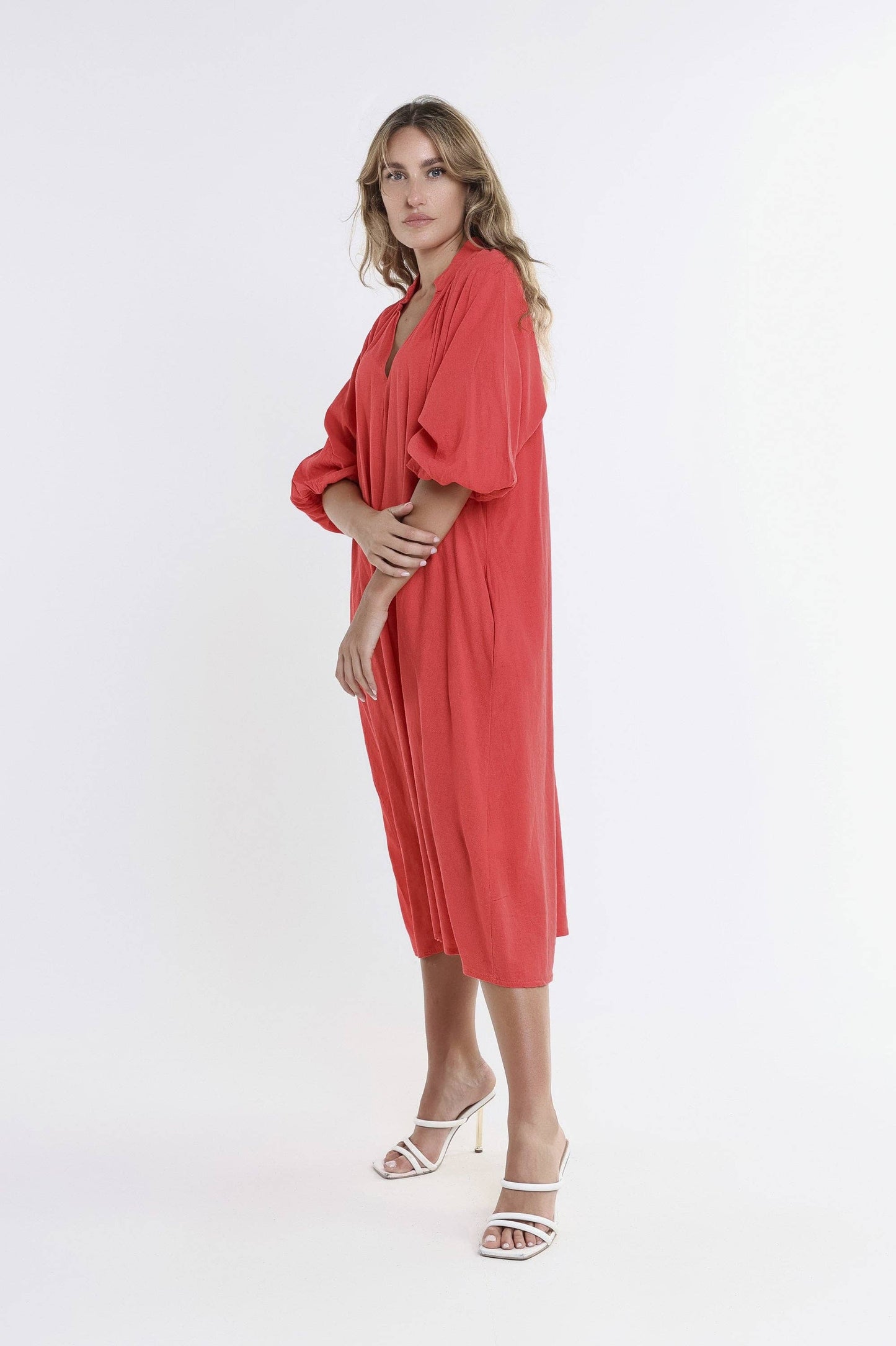 Katrina Blouson Sleeve Linen Dress (DLS103)