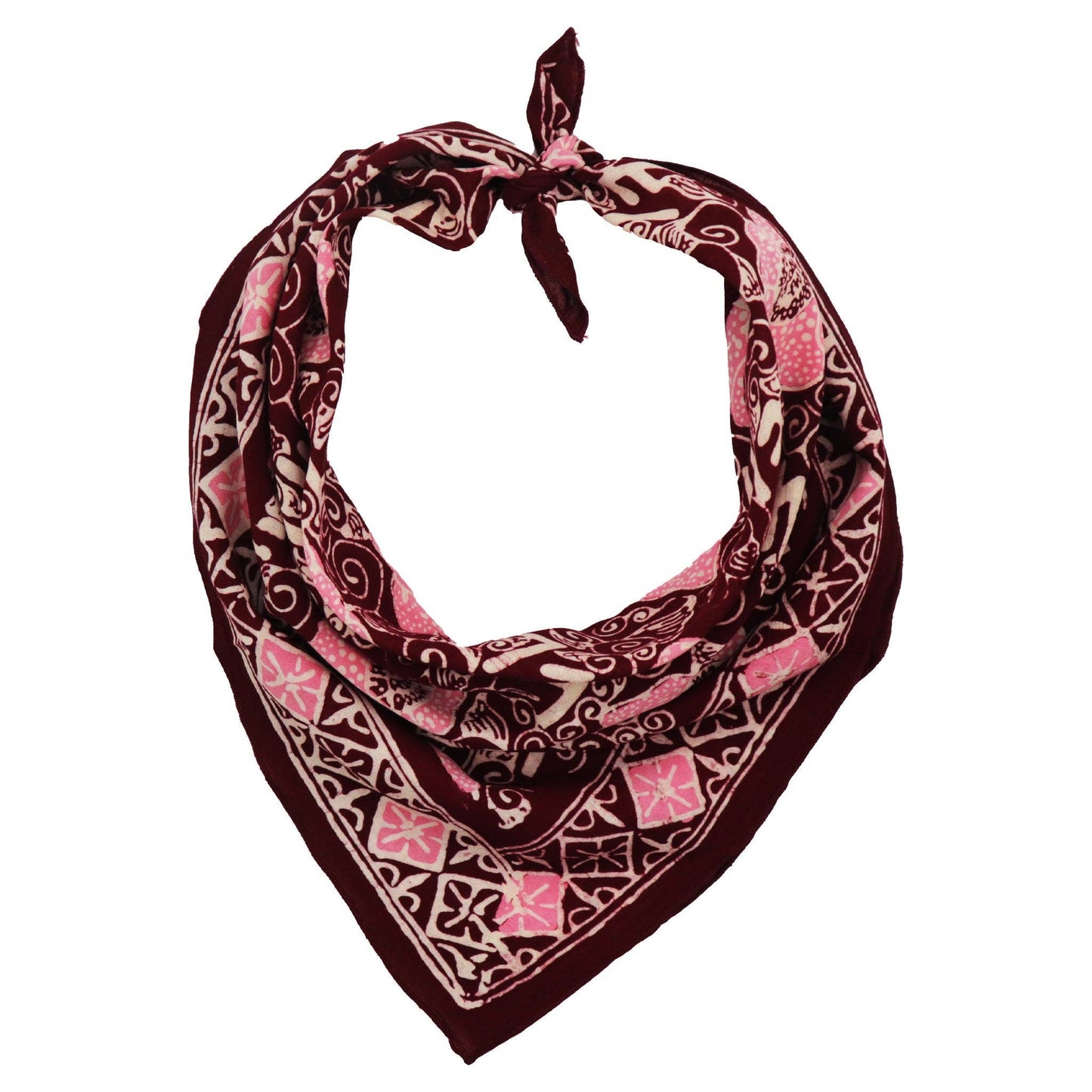 Hand Dyed Batik Bandana, Pink Corpse Flower, Giant Padma, Red, Pink