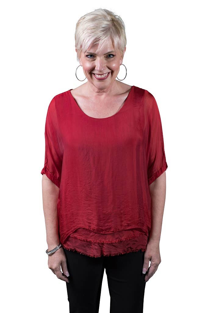 Adriana Silk Double Raw Edge Top (BQ209)