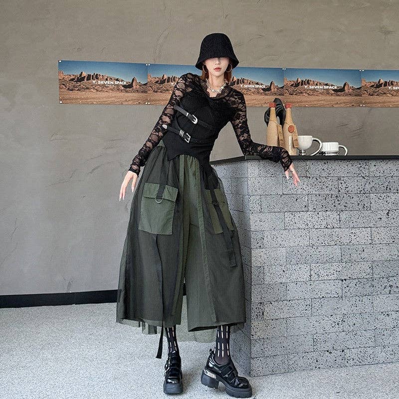 Mesh Pocket Cargo Wide Leg Pants