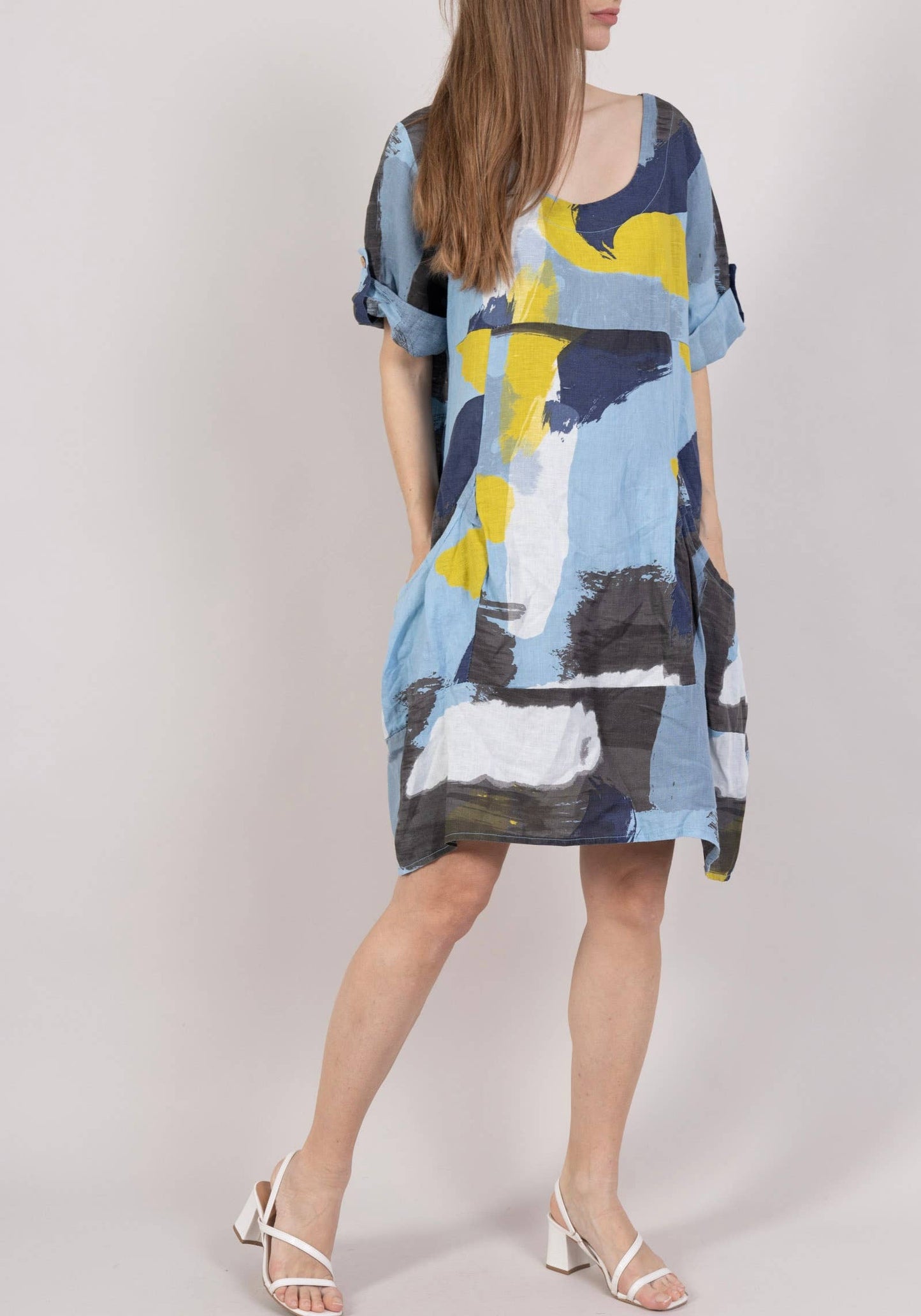 LINEN DRESS 0423 SPRING SUMMER CLOTHING ABSTRACT PATTERN