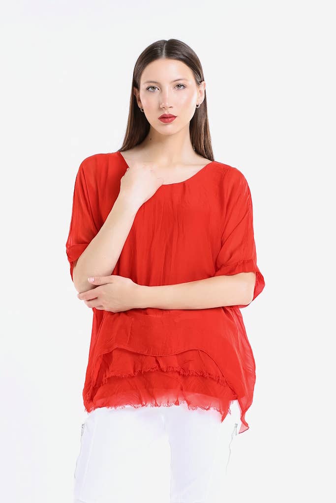 Adriana Silk Double Raw Edge Top (BQ209)